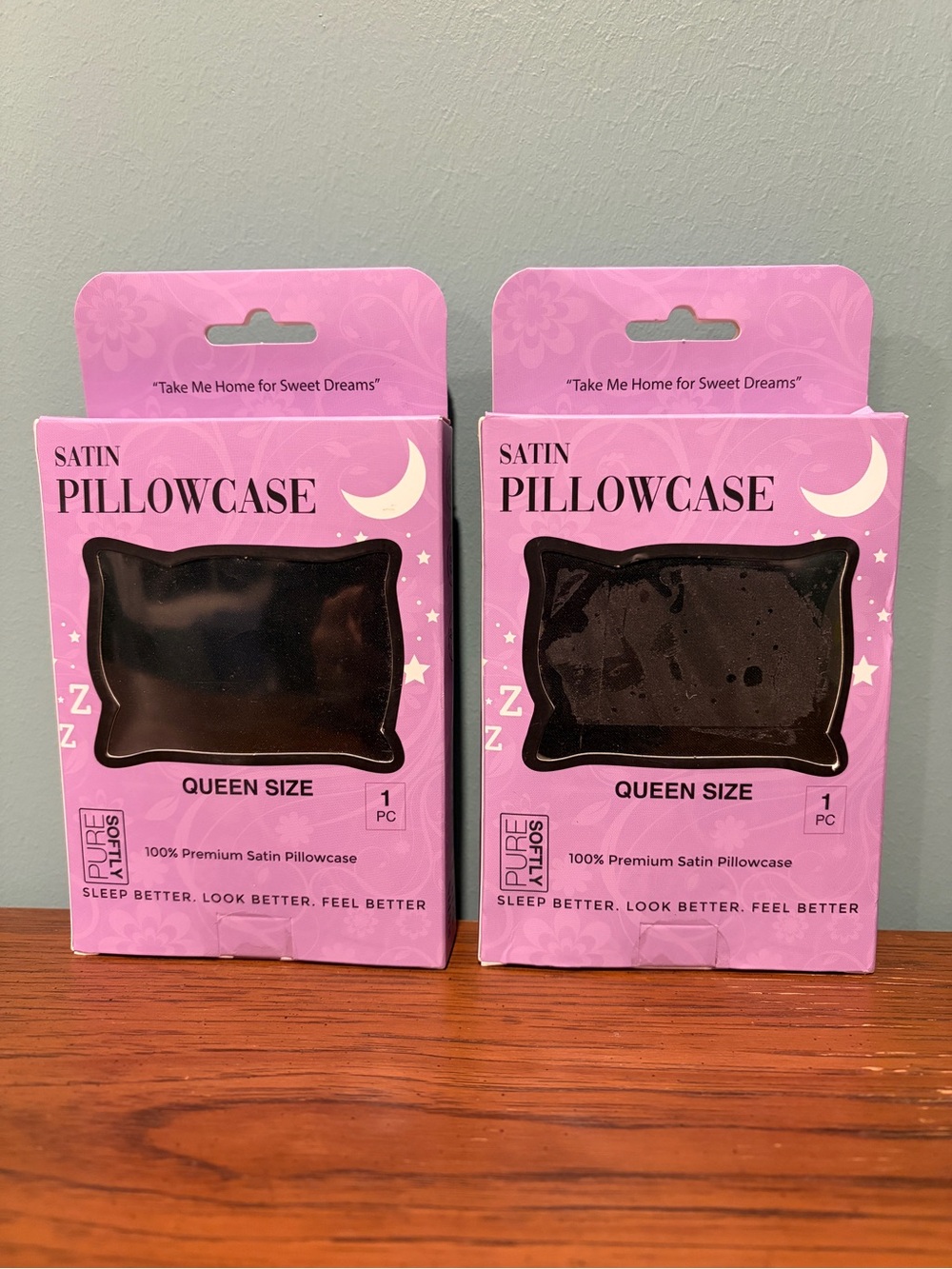 🔥🆕🔥 Pure Softly Satin Pillowcase Set of 2 - Queen - Onyx Noir (Black)